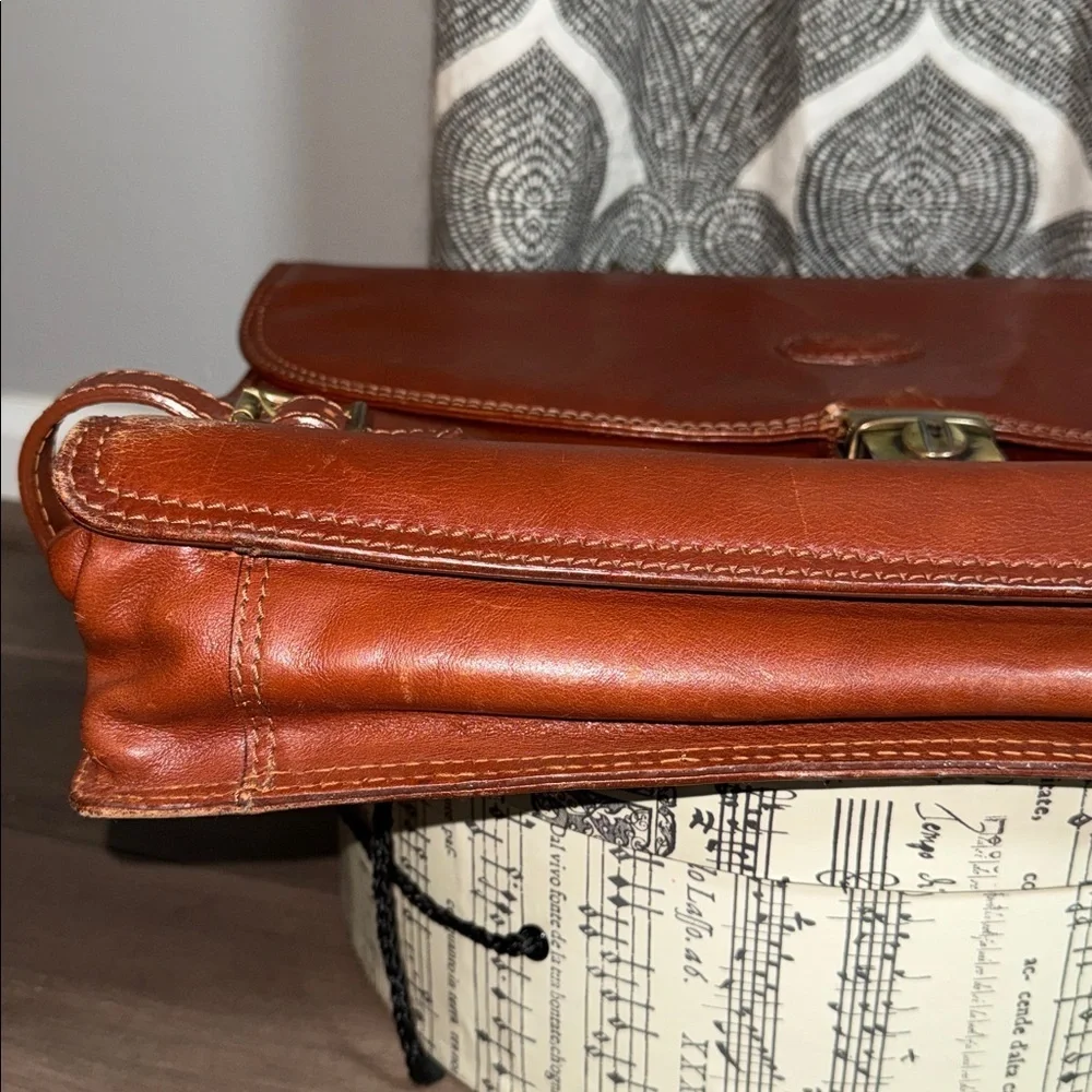 Adpel Vintage Distressed Cognac Brown Leather Briefcase